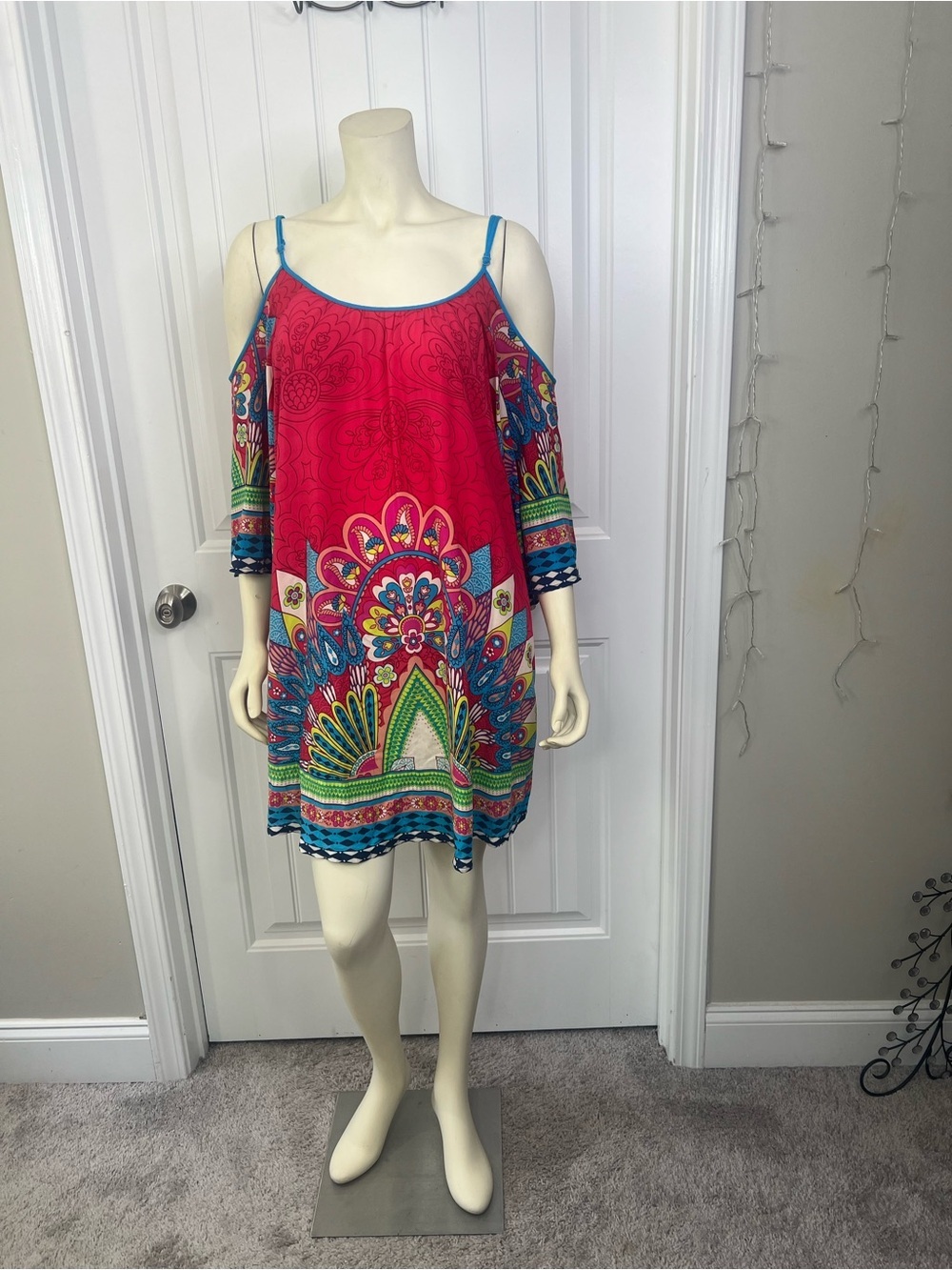 Flying Tomato Pink Multicolor Cold-Shoulder Midi Dress